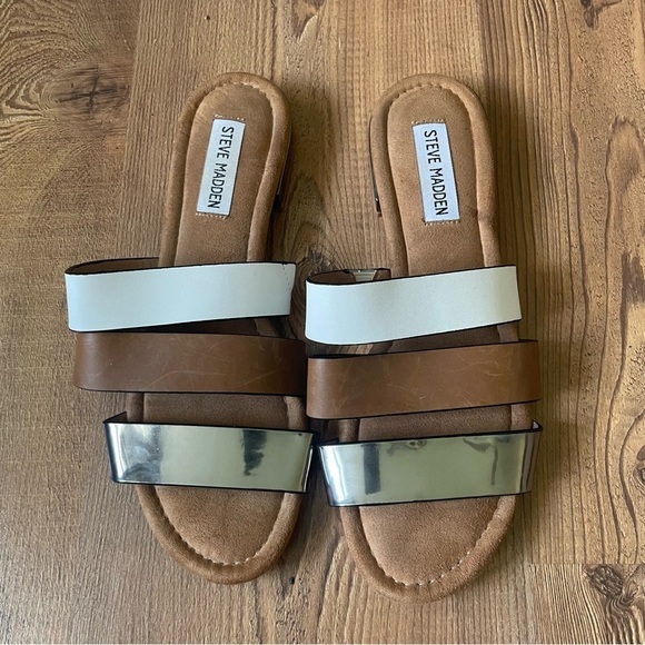 Steve Madden Tuzzo sandal woman size 8 summer slip on triple color block straps - Picture 3 of 12